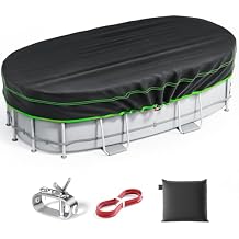 8X18 Ft Oval Pool Cover - Heavy Duty Solar Rectangular Pool Cover Protector, Waterproof & Tear-Resistant with Winch & Cable, Ideal for Winter & Dustproof Use
