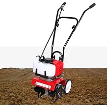 Tiller Cultivator Gas Powered 52CC 2-Stroke Single-Cylinder Garden Cultivator 6500-7000RPM Air-Cooled Gasoline Garden Farm Tiller with 4 Steel Tines Cultivation