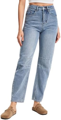 Baggy Boyfriend Jeans for Women, Mid Rise Straight Leg Denim Barrel Jean Pants for Ladies Casual Work