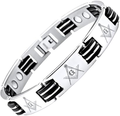 MasonicMan Men's Titanium Masonic Magnetic Bracelet Adjustable