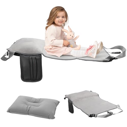Toddler Airplane Bed - Ultra-Soft Velvet Travel Seat Extender with Anti-Slip Design, Foldable Kids Flight Bed, Grey