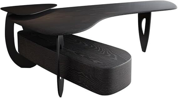 Pc Table Modern Luxuty Corner Executive Office Desk with Side Cabinet, Large Writing Table PC Workstation with Storage, Black(M)