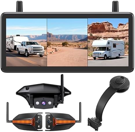AUTO-VOX RV Backup Camera Wireless Bundle: Rear & Side Cameras with 7.2HD Split-Screen Monitor and Suction Cup Bracket, Full Rear View Protection, for RV, Camper, Fifth Wheel, Travel Trailer