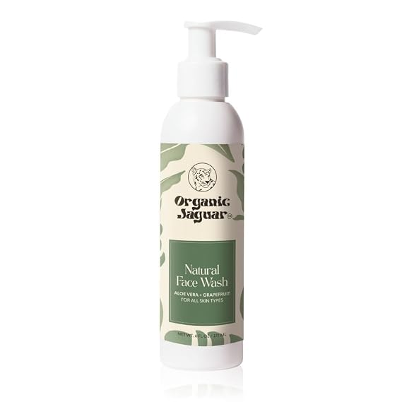 Organic Jaguar Aloe Vera and Grapefruit Face Wash for Skin Care, Makeup Remover, Hydrating Facial Cleanser with Hyaluronic Acid, Pore Cleaner, Cleansing Skincare for Oily to All Skin Types, 6 fl oz
