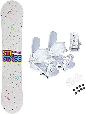 Symbolic 140cm Stella Stage Rocker Snowboard White Bindings Women's Blem Package