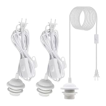 Plug in Light Socket - 25Ft Pendant Light Cord Kit E26/E27 Light Socket Hanging Lantern Lamp Cord with On/Off Switch,Socket Rings, White