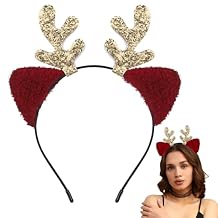 Sightor Reindeer Antlers Headband, Glitter Christmas Elk Antlers Headband Cute Golden Sequined Deer Antler Hair Bands, Birthday Halloween Party Decoration Headbands for Women (Red, 1 Count)