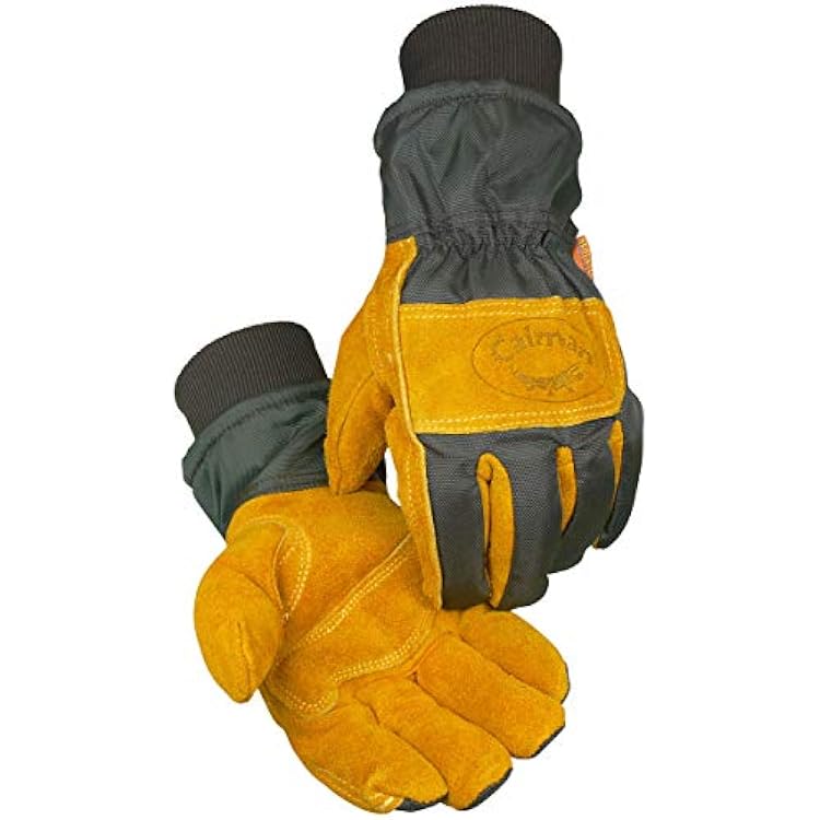 Caiman Cowhide Leather Palm Winter Gloves, Heatrac Insulation, Water & Wind Resistant Back, GoldGray, Large 1352-5