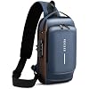 Peicees Mens Crossbody Bag Man Bags Mens Purse Anti-theft Leather Sling Bag Shoulder Bag Chest Bag for Daily Use, Blue Gold