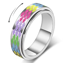 AmorArtSky Checkered Fidget Ring for Adults - 18K Gold Plated Stainless Steel Rotating Spinner Jewelry, Anxiety & Stress Relief Gift for Women/Men (Multicolor Diamond Pattern)