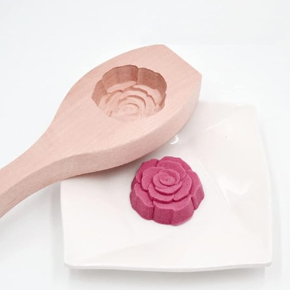 Wood Cookie Mold Rose Flower Wooden Cookie Cutter Molds Carved Gingerbread Cookie Stamp Biscuit Press Molds Moon Cake Mould Embossing Craft Decorating Family Kitchen DIY Baking Tool (Rose 02)