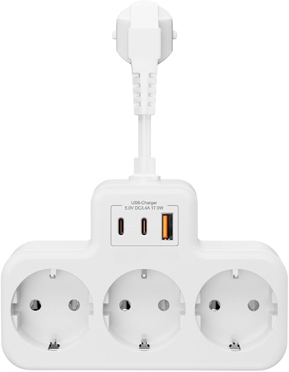 Vetech Akım Korumalı Grup Priz Duvar Tipi 3x Priz, 2x Type-C, 1x USB Port Çıkışlı Çoklu Priz (Beyaz)