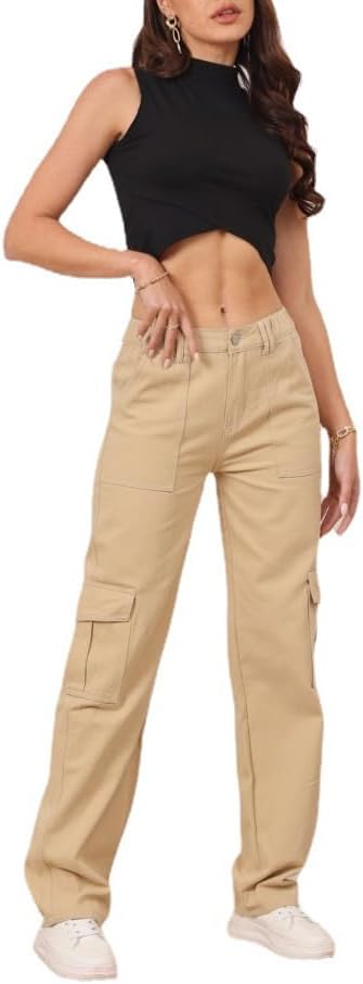THWEI Cargo Pants for Women High Waisted Casual Pants Y2K Streetwear with 6 Pockets
