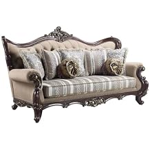 Acme Ragnar Sofa with 7 Pillows in Light Brown Fabric and Cherry