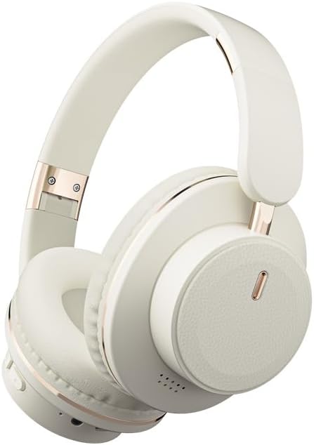 Bluetooth Over-Ear Headphones, Foldable Wireless Headphones with Hidden Mic for Cell Phone, PC, Laptop, Suitable for Music, School, Workouts, and Gaming (White)