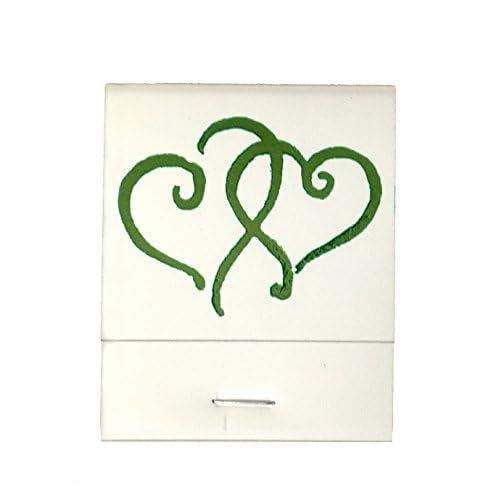 50 White Matches Printed Hearts in Metallic Light Green Matchbooks Wedding, Anniversary, Birthday, Party, Your Choice of Color of Print