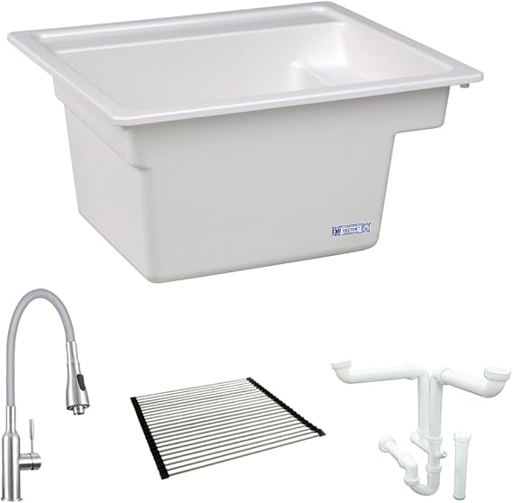 Mustee K-25 25-in x 22-in 1-Basin White Drop-In Laundry Sink with Drain and Faucet