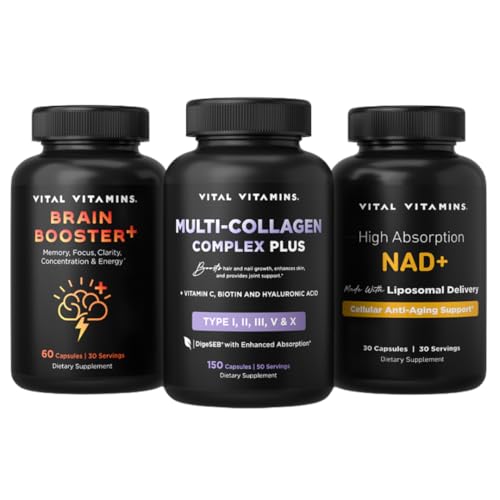 Vital Vitamins Age Defying Bundle: Multi-Collagen Plus, Brain Booster Plus, NAD