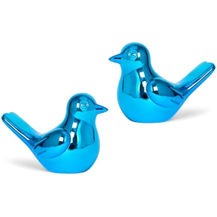 Blue Bird Statue Pair, 2-Pack 5 inch Shiny Accent Small Knick Knacks for Home Office Shelf Desk Coffee Table Decoration