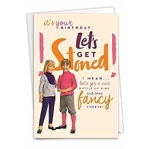 NobleWorks - 1 Funny Birthday Greeting Card - Sassy Bday Card for Women, Stationery Humor - Let's Get Stoned C7027BDG