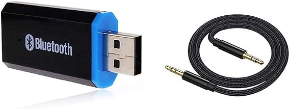USB Bluetooth Receiver Adapter Wireless Audio Adapter 3.5mm Car Kit Music Receiver, Suitable for Home/Car Stereo Systems, Portable Speakers (Aux in), with 3.5mm Cable (Black)