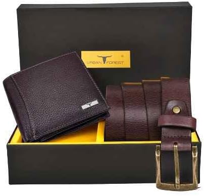 Urban Forest Brian Leather Wallet & Belt Combo Gift Set for Men, Dark Brown, STANDARD, Casual
