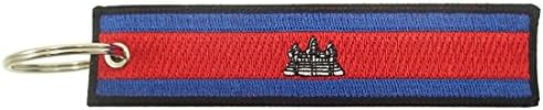 HLXFF3 Cambodia Flag Key Chain, 100% Embroidered, Blue, Flag Pattern, Unisex-Adult