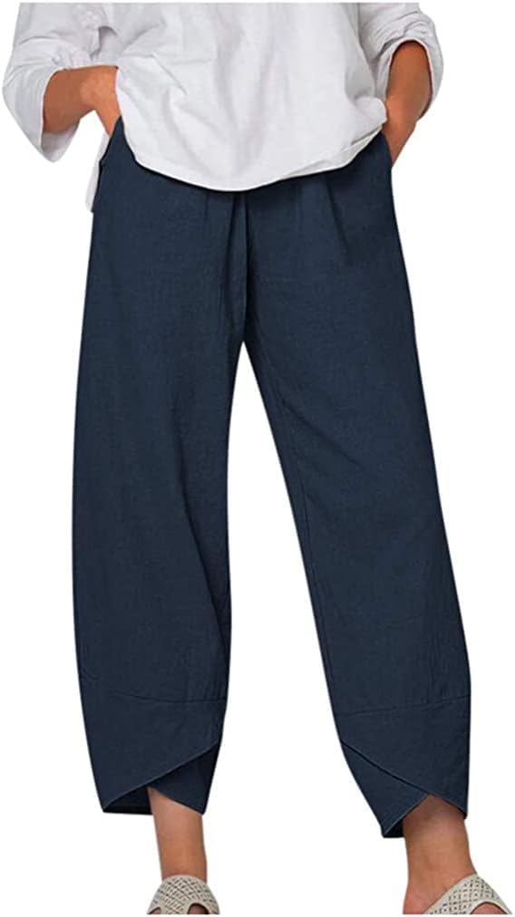 Unlimit Women Capri with Pockets, Summer Casual Pants, Beach Comfy Crop Pants, Cotton
