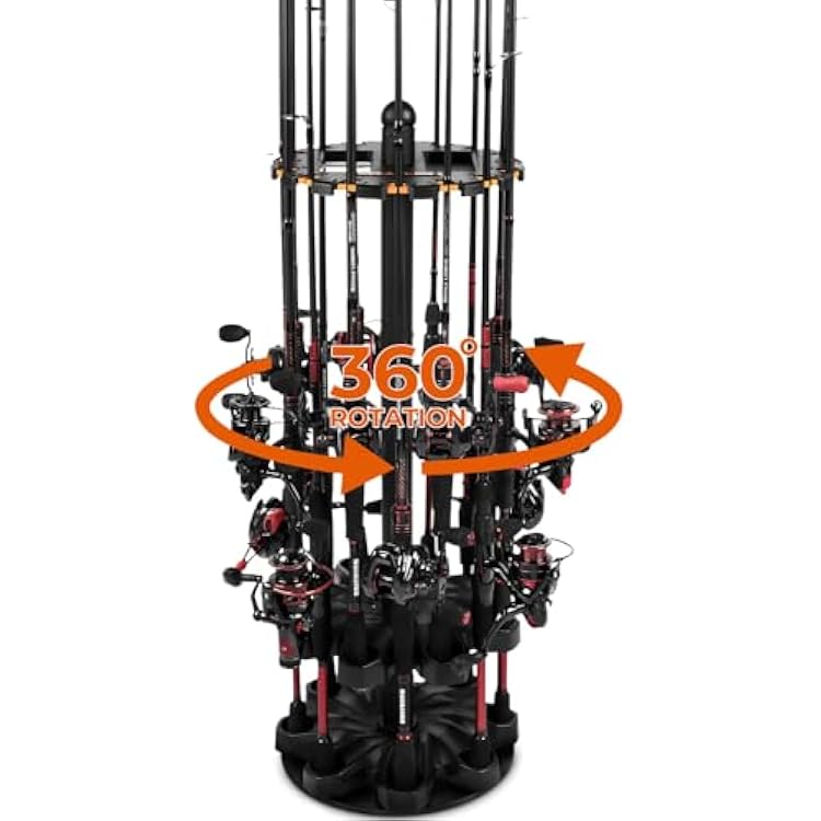 KastKing V16 Fishing Rod Rack With Rotating Base- Fishing Pole Rack Holds Up to 16 Fishing Rods or Combos, Lightweight and Durable ABS Construction, Space-Saving Fishing Rod Holders for Garage