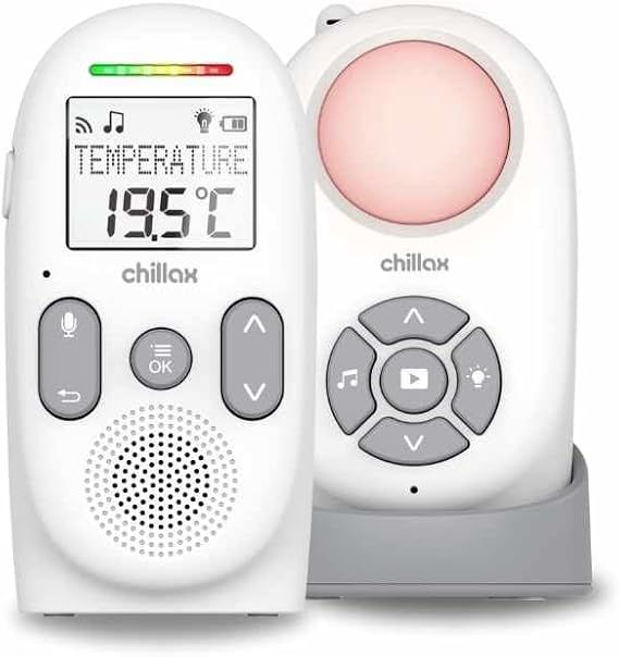 Chillax Baby 360 Digital Audio Monitor | 4-in-1 Baby Monitor with Night Light, Soothing Sound Machine, Room Temperature Sensor & Long-Range DECT 6.0 Audio | Portable & Rechargeable with Two-Way Talk