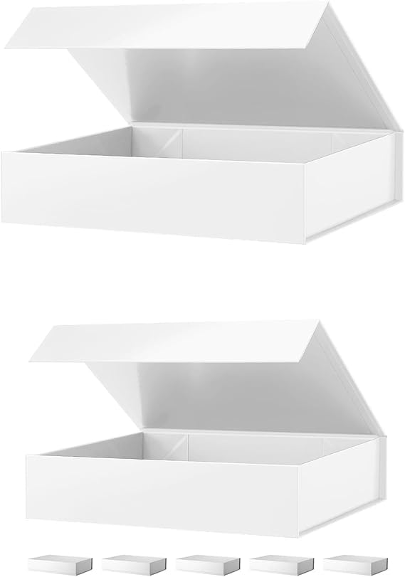 PACKHOME 7 Gift Boxes 11.5x8x2.5 Inches, Sturdy Shirt Boxes with Magnetic Lids for Multiple Occasions (Glossy White)