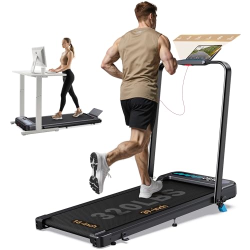 WELLFIT Incline Walking Pads with Handle Bar for Home Office Apartment, Small Under Desk Treadmills with Hiking Climbing Mode for Efficient Fat-Burn, Works for APPsMute Remote, 320 LBS Capacity