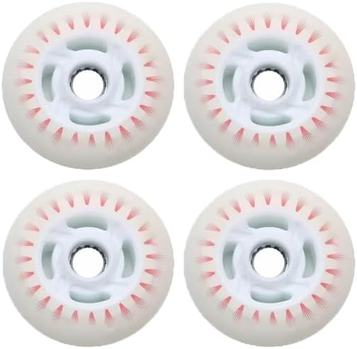 LED Light-Up Inline Skate Wheels, 90-125mm Diameter, 24mm Thickness, 90A Durometer, No Batteries Required (4, Red flash, 100mm)