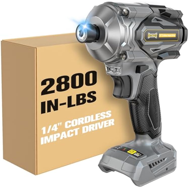 DIYtoolifz Cordless Impact Driver 14 Compatible with Dewalt 20V Battery Tool Only, 2800 In-lbs Brushless Impact Drill, 3900 RPM Compact Driver Tool for Home Projects, Auto-Stop & LED Light