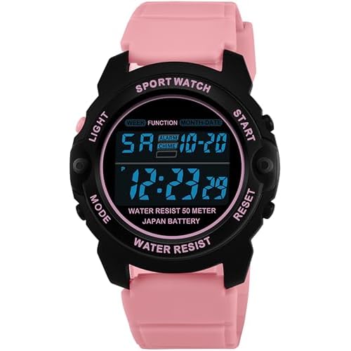 findtime Pink Watches for Women Digital Small Simple Female Wrist Watch with AlarmStopwatch5ATM WaterproofLED Back Light