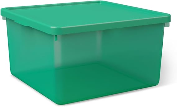 Green Stackable Plastic Storage Bin with Secure Snap Latching Lid, Heavy Duty Lidded Organizer Container for Closet, Bedroom, Garage, Toys, Clothes, Pantry & Household Sundries