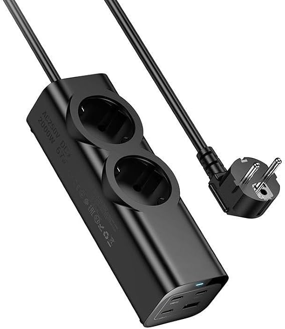 SMAYLİNG 2'li Priz + 4 USB Hızlı Şarj Çoklayıcı | 2200W Güç, Akıllı Güvenlik Sistemi, Kompakt Tasarım, Telefon–Tablet–Laptop Uyumlu, Aşırı Akım Koruma