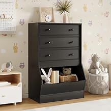 MHOM Toy Storage Organizer with Open Cube, Kids Bookshelf and Toy Storage with PU & Non-Woven Fabric Drawers, Small Book Shelf for Kids Rooms, Playroom and Nursery, Black