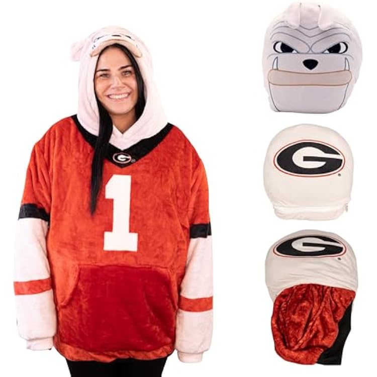 Plushible Wearable Blanket Hoodie - Oversized University of Georgia Bulldog Long Sleeve Sweatshirt Pocket - 2-in-1 Oversized Hoodie Blanket Pillow - Cozy Snugible Gifts for Men and Women