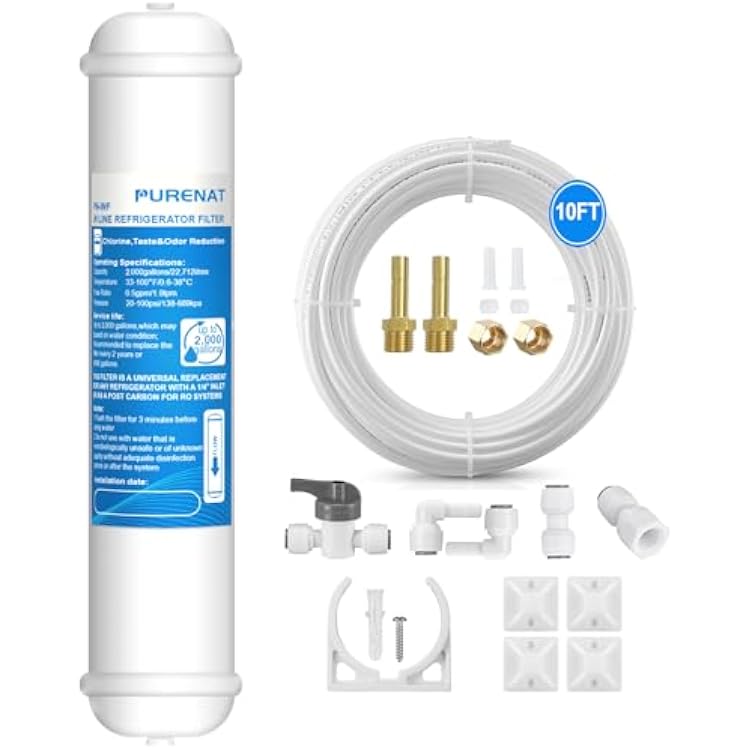 Inline Water Filter for Refrigerator and Ice Maker1 Pack,14 Push Connect Post Carbon Filter Replacement for Reverse Osmosis Water System,Include 14 Water Line and Quick Connect Fittings