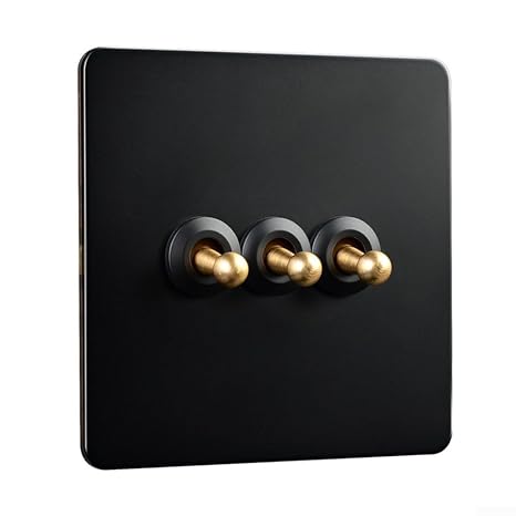 Wall Toggle Light Switch 1-4 Gang 2 Way Black Toggle Light Switch Solid Copper Lever Antique Switch 86 Type Retro Toggle Switch 10A Dual Control Lever Toggle Switch(3 Gang)