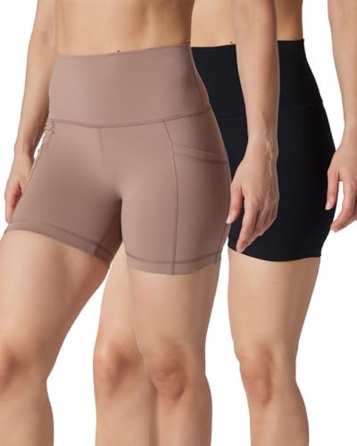 Yogalicious Womens 5, 7 High Waisted Biker Shorts Squat Proof Workout Yoga Short 2 Pack
