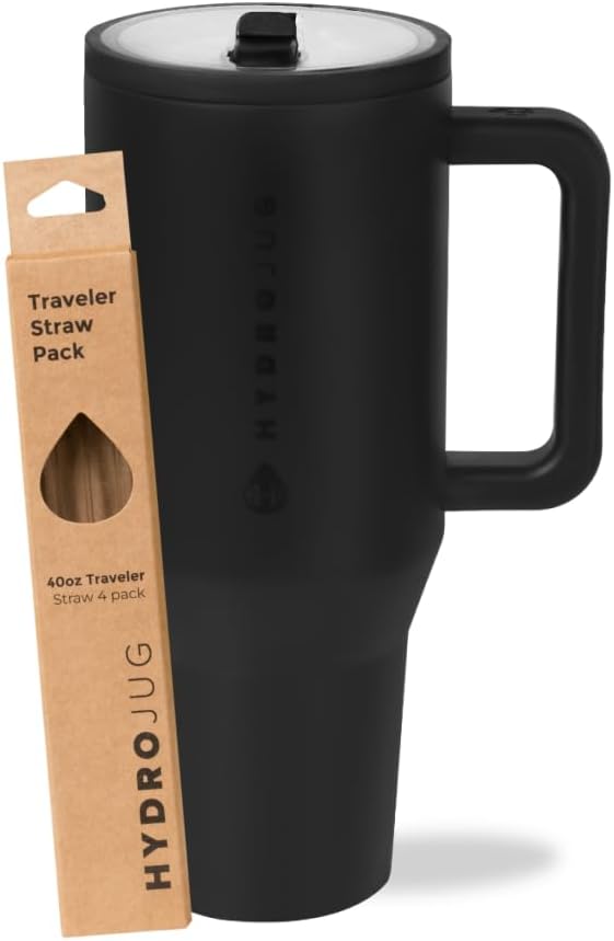 HydroJug Black 40oz Traveler + Replacement Straws