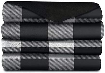 Sunbeam Heated Microplus Throw, Black Buffalo Plaid 3 Heat Settings and 3 Hour Auto-Off 50x60in