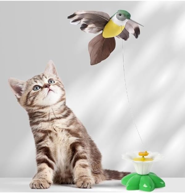Kuş/Kelebek Başlıklı Dikkat Çekici Hareketli Dönen Pilli Kedi Oyuncağı