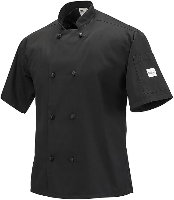 Mercer Culinary M60014BKL Millennia Men's Short Sleeve Cook Jacket with Cloth Knot Buttons, Large, Black