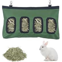 Bunny Hay Feeder - Small Animal Feeder Bag, 18in X11in, 600D Oxford Cloth Fabric, 4 Holes for Rabbits & Guinea Pigs (Green)