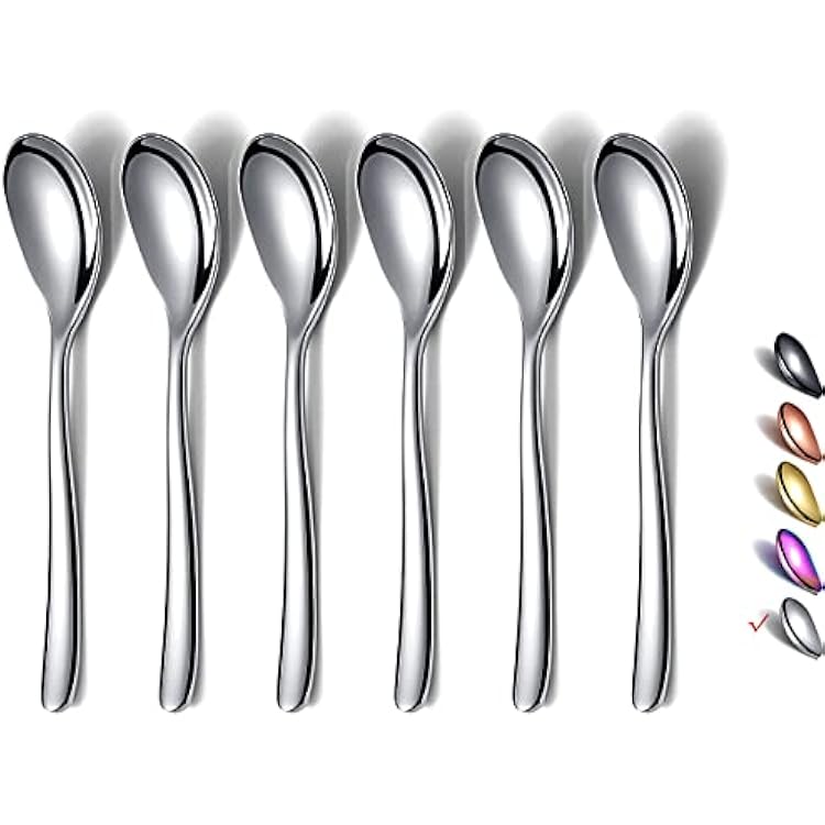 Demitasse Espresso Mini Spoons, 5.5 Stainless Steel, Set of 6, Dishwasher Safe Silver