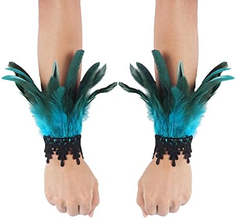 Punk Gothic Gloves Feather Wrist Cuff Carnival Natural Dyed Rooster Feather Arm Warmer Party Halloween Cosplay Costume