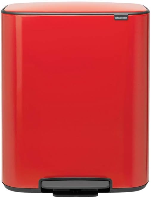 Brabantia Bo Pedal Bin - 60L Inner Bucket Passion Red Large Waste Kitchen Bin - Soft Closing Lid